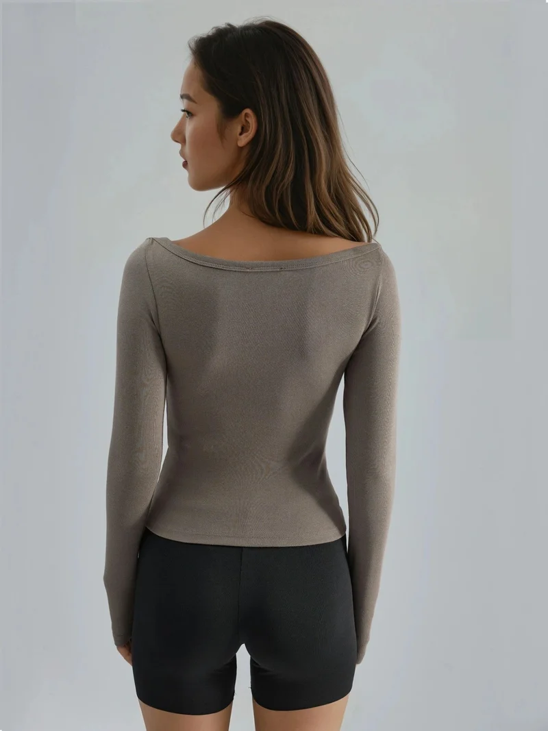 بوسيم BUSEM Slim Fit Ribbed Boat Neck Blouse